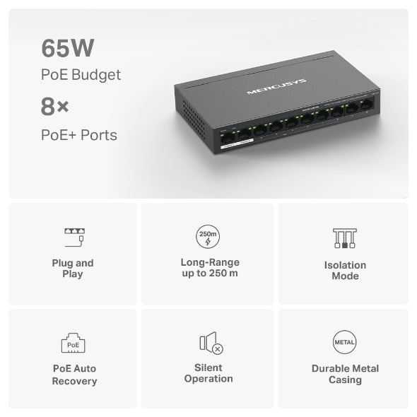 MS110P 10-Port 10/100Mbps Desktop Switch with 8-Port PoE+